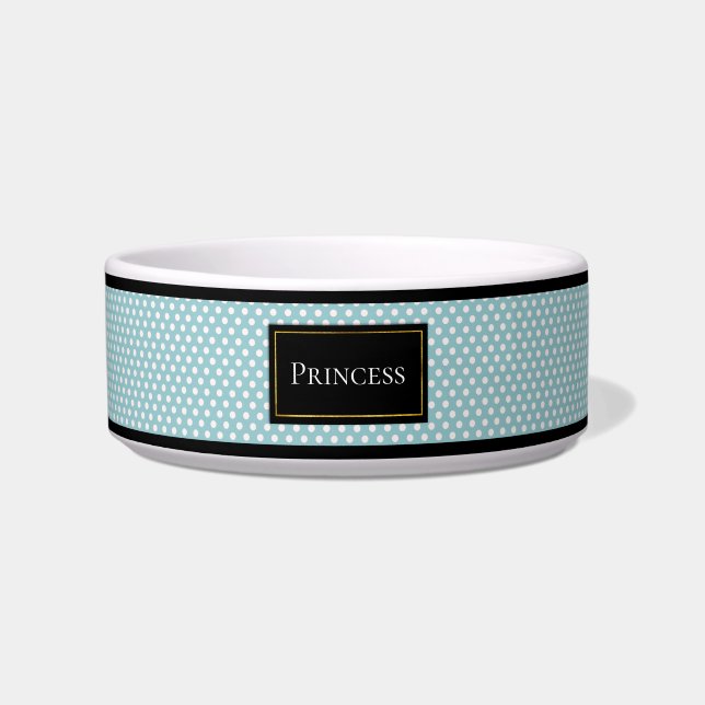 Aqua and White Polka Dot Personalised Bowl (Front)