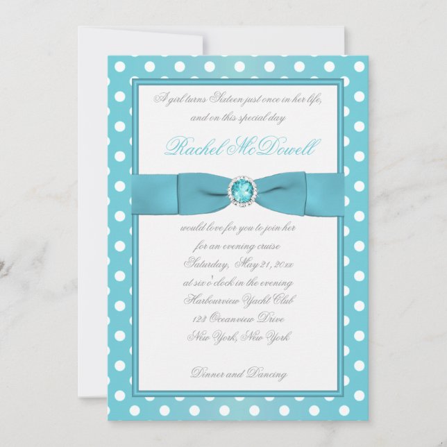 Aqua and White Polka Dot Sweet Sixteen Invitation (Front)