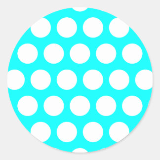 Aqua and White Polka Dots Classic Round Sticker