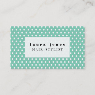 Aqua and White Polka Dots Hair Stylist Template Business Card