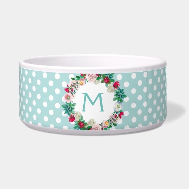 Aqua and White Polka Dots with Monogram Pet (Front)