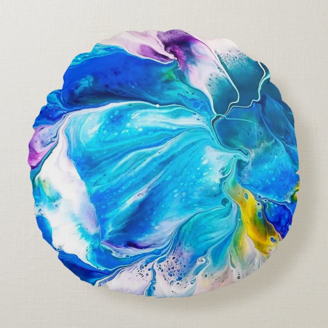 Aqua and White Round Cushion (Front)