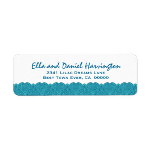Aqua and White Scalloped Lace Damask Design F013