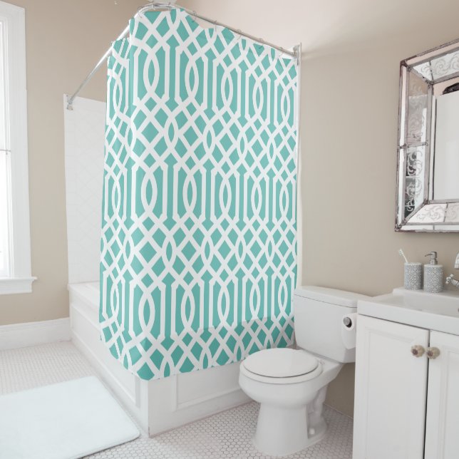 Aqua and White Trellis | Editable Colours Shower Curtain (In Situ)
