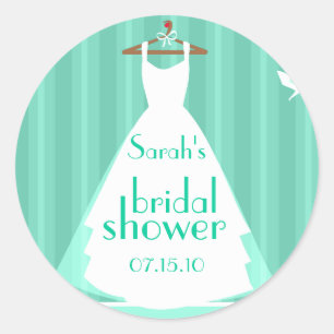 Aqua and White Wedding Dress Bridal Shower Classic Round Sticker
