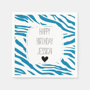 Aqua and White Zebra Print Napkin