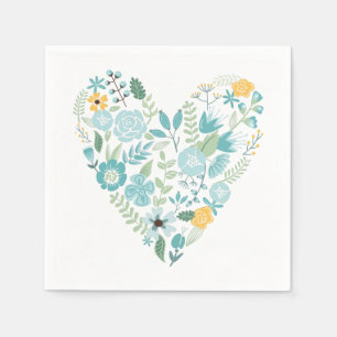 Aqua and Yellow Floral Heart Napkin