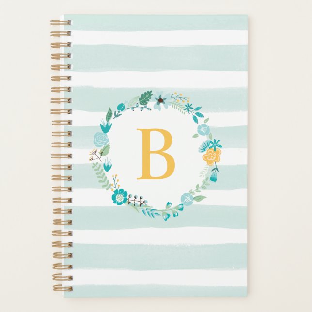 Aqua and Yellow Floral Monogram Planner (Front)