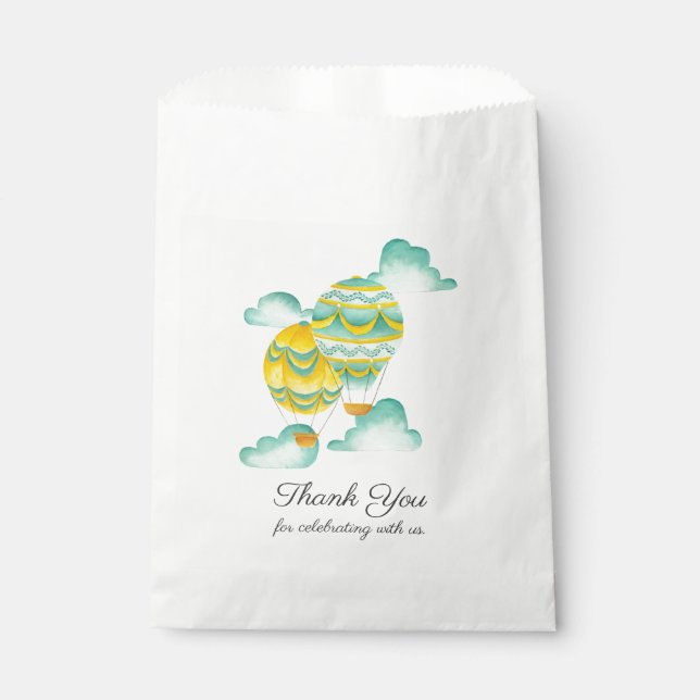 Aqua and Yellow Hot Air Balloons Thank You Favour Bags (Front)