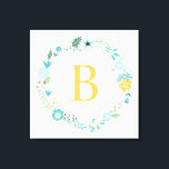 Aqua and Yellow Monogrammed Floral Wreath Canvas Print<br><div class="desc">Elegant and sweet monogrammed wreath canvas print.</div>