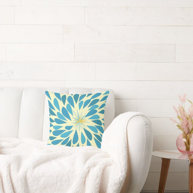 Aqua and Yellow Starburst Modern Flower Pillow (Couch)