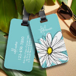 Aqua and Yellow Whimsical Daisy Custom Text Luggage Tag<br><div class="desc">A zen and whimsical,  hipster piece of art. You can add a name,  monogram or other custom text. If you need to move the art around,  click on the customise button to make changes.</div>