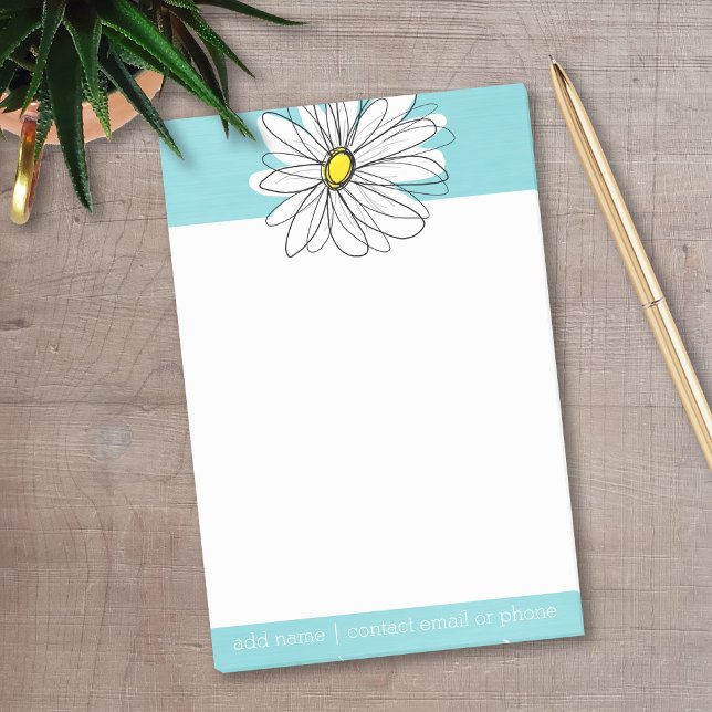 Aqua and Yellow Whimsical Daisy Custom Text Post-it Notes (Personalized Post-It Notes - Add your photo, name and contact information)