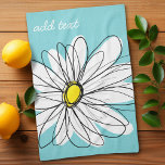 Aqua and Yellow Whimsical Daisy Custom Text Tea Towel<br><div class="desc">A zen and whimsical,  hipster piece of art. You can add a name,  monogram or other custom text. If you need to move the art around,  click on the customise button to make changes.</div>