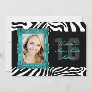 Aqua and Zebra   Sweet Sixteen Invitation
