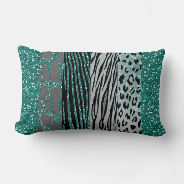  Aqua Animal Print Throw Pillow (Front)