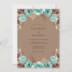 Aqua Antique Copper Painted Wedding Invitation