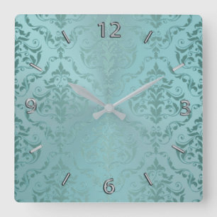 Aqua Antique Vintage Damask Wall Clock