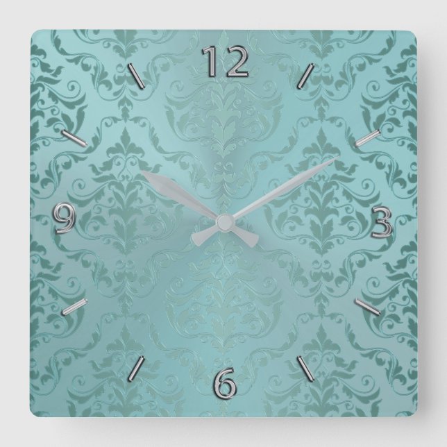 Aqua Antique Vintage Damask Wall Clock (Front)