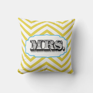 Aqua & Any Colour Mrs Bride Zig Zag Pattern Pillow