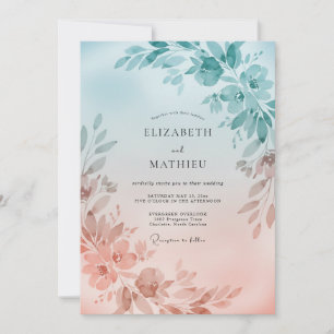 Aqua Apricot Leaf Wedding Invitation