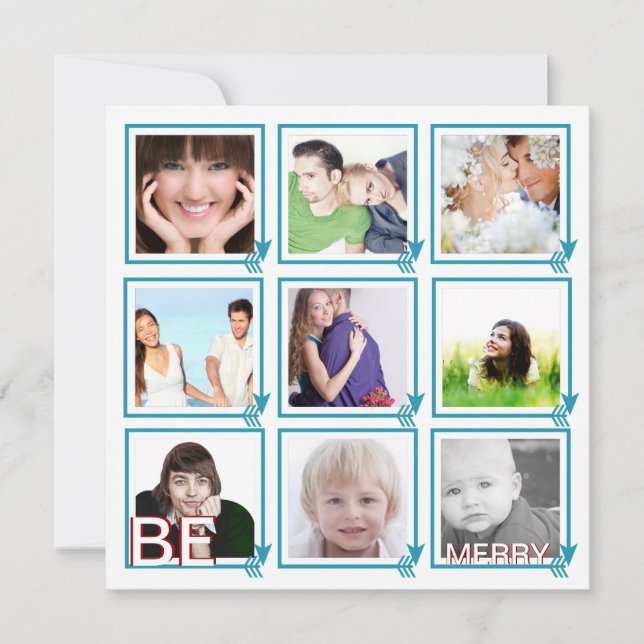 Aqua Arrows Photo Collage Holiday Cards (Front)
