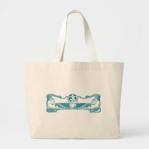 Aqua Art Nouveau Mermaids Large Tote Bag