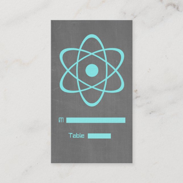 Aqua Atomic Chalkboard Place Card (Front)