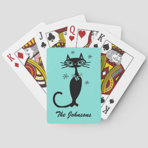 Aqua Atomic Retro Cat Playing Cards MCM Gift