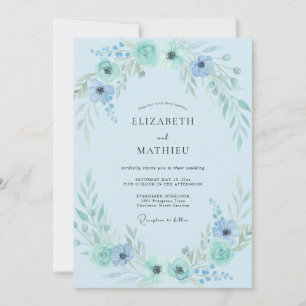 Aqua Azure Foliage Eucalyptus Wedding Invitation