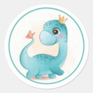 Aqua Baby Dinosaur Classic Round Sticker