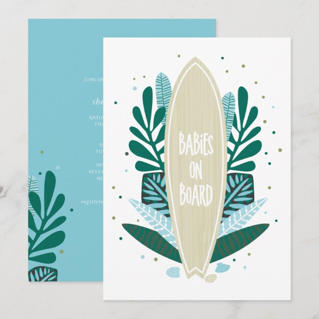 Aqua Baby On Board Twins Baby Shower Invitation (Front/Back)