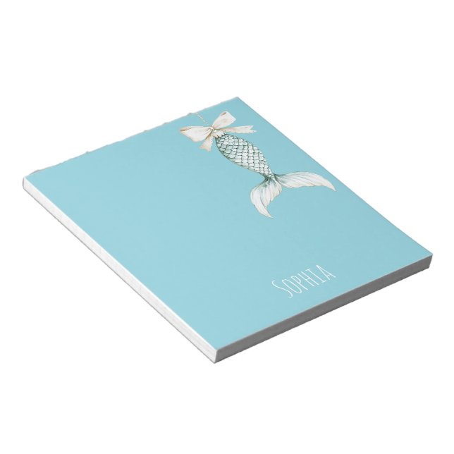 Aqua Beach Blue White Mermaid Notepad (Angled)