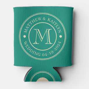 Aqua Beach Breeze Wedding Monogram Can Cooler
