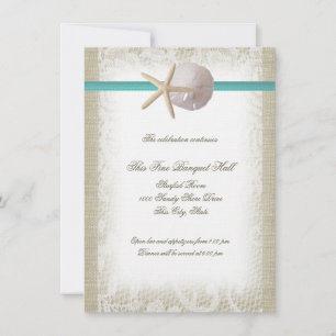 Aqua Beach Burlap and Lace Reception Invitation