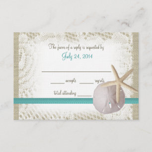 Aqua Beach Burlap and Lace Reply RSVP Card