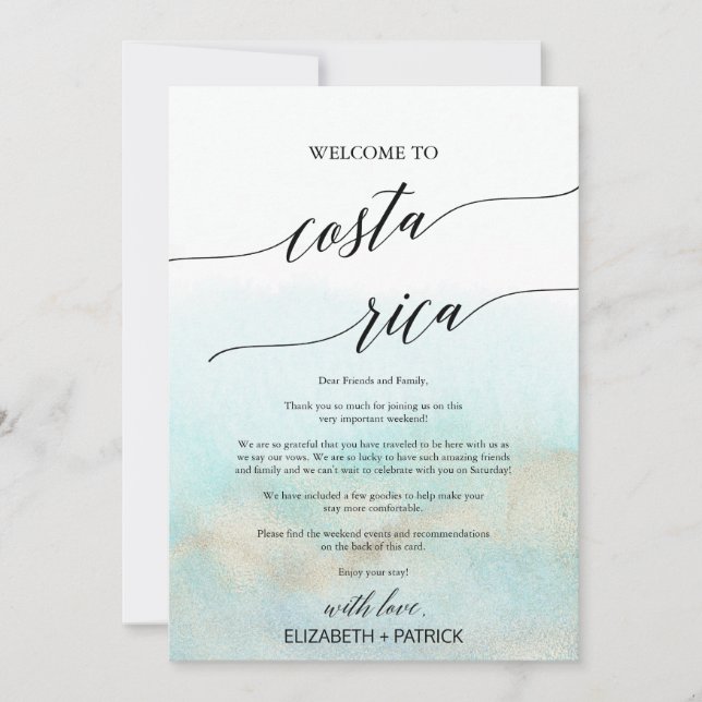 Aqua Beach Costa Rica Welcome Letter & Itinerary (Front)
