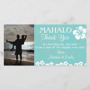 Aqua Beach Flowers Thank You Photo Card