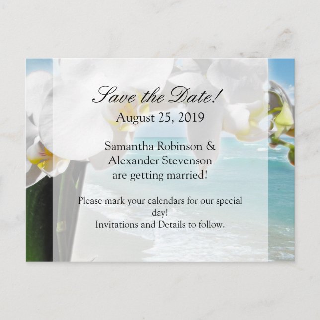 Aqua Beach Orchid Save the Date Postcard (Front)