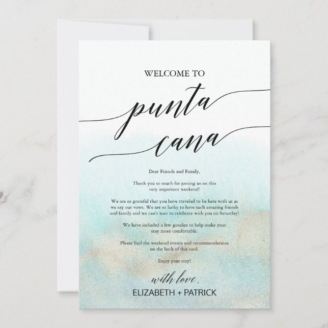 Aqua Beach Punta Cana Welcome Letter & Itinerary (Front)