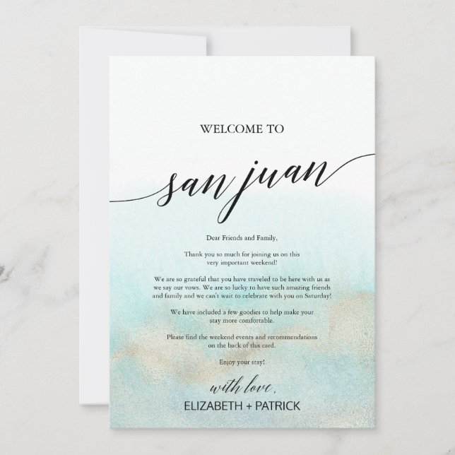 Aqua Beach San Juan Welcome Letter & Itinerary (Front)