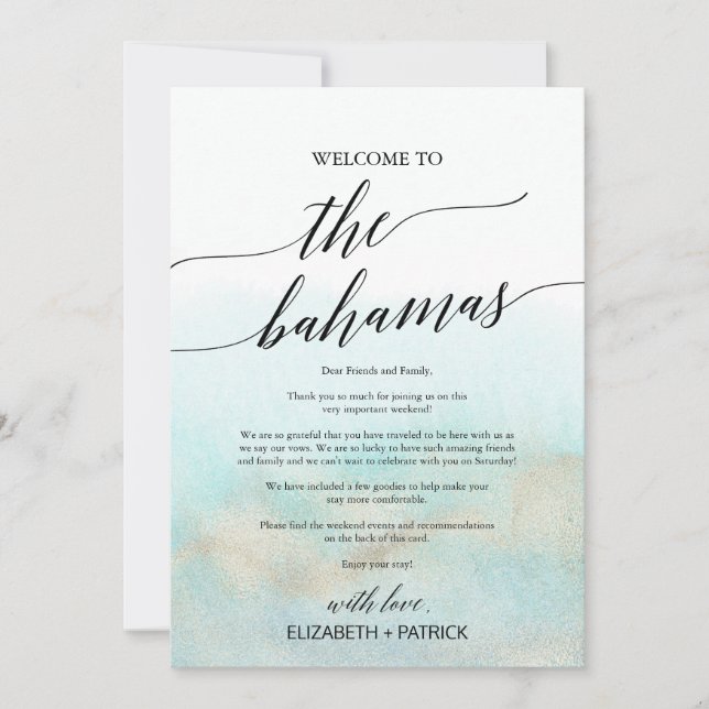 Aqua Beach The Bahamas Welcome Letter & Itinerary (Front)