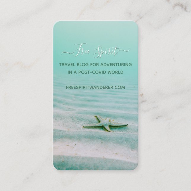 Aqua Beach Travel Blog Starfish Coastal Template Business Card (Front)
