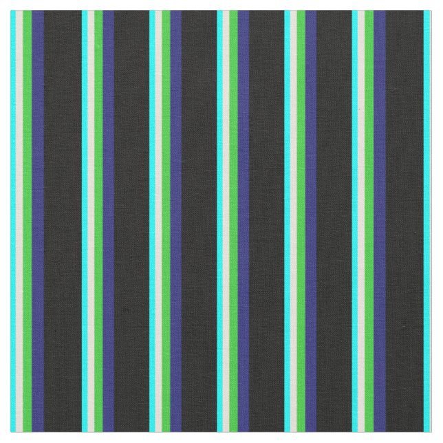 Aqua, Beige, Lime Green, Midnight Blue & Black Fabric (Close Up)