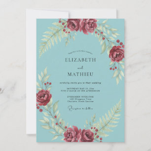 Aqua Berry Leafy Wedding Invitation