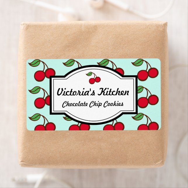 Aqua Big Cherry Personalized Kitchen Labels (Insitu)