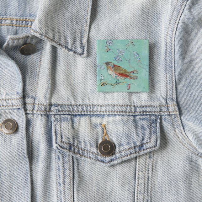 Aqua Bird 15 Cm Square Badge (In Situ)