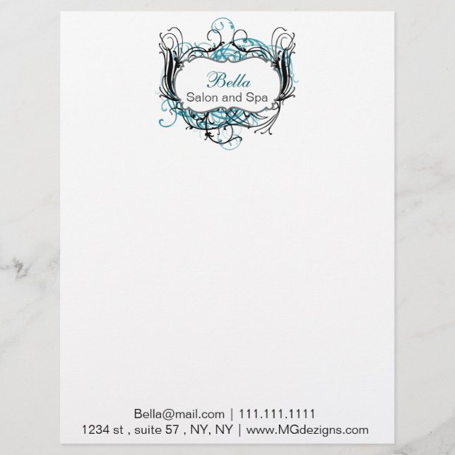 aqua, black and white Chic Business letterheads Letterhead Template (Front)