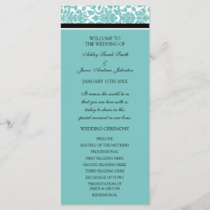 Aqua Black Damask Wedding Program Programme