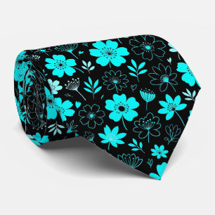 Aqua + Black Faux Silk Tie Abstract Gentleman's